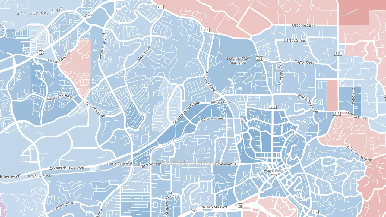 Peacock, Oceanside, CA block-group political-lean map