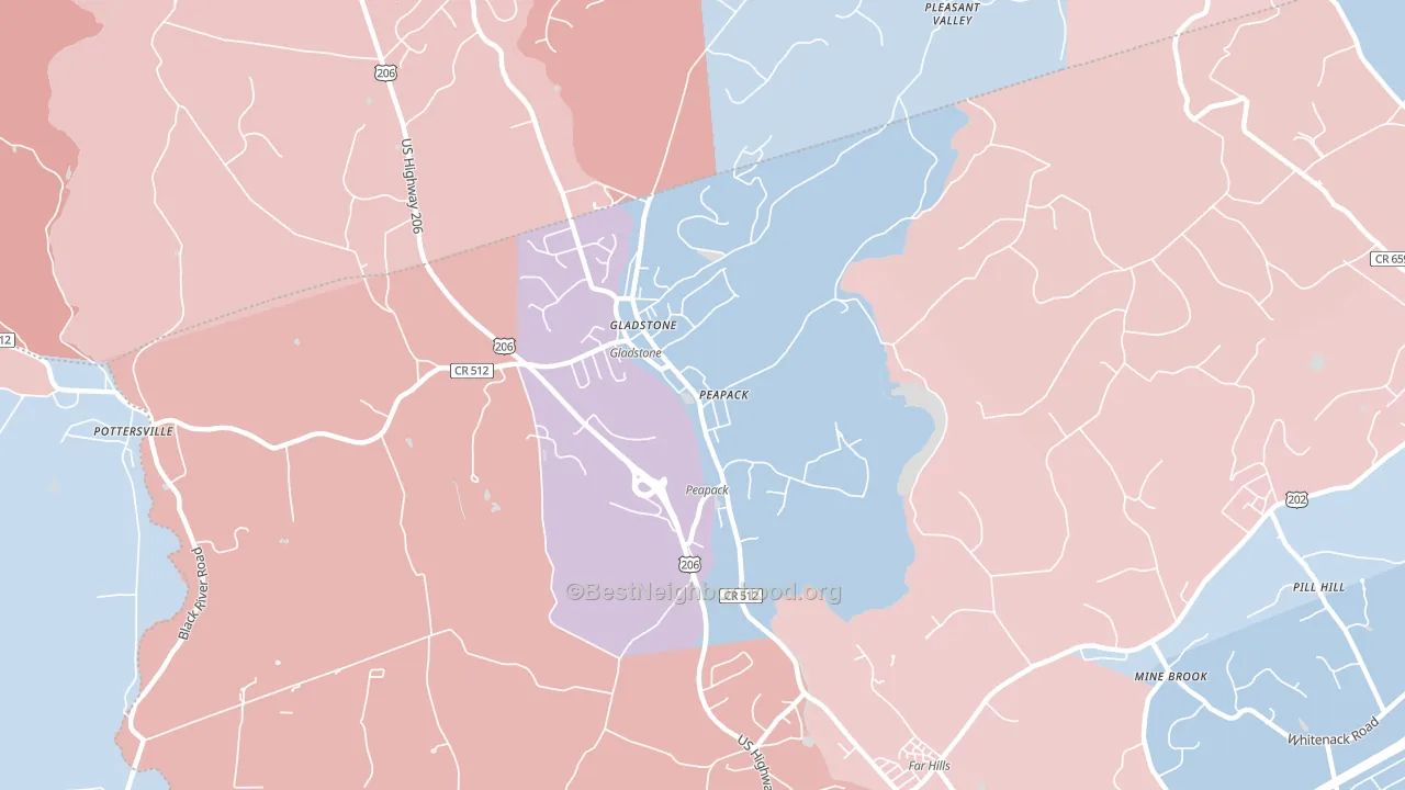 Peapack and Gladstone, NJ block-group political-lean map