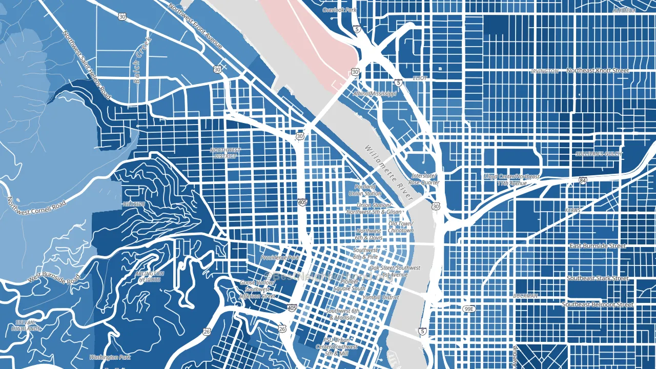 Pearl District, Portland, OR block-group political-lean map