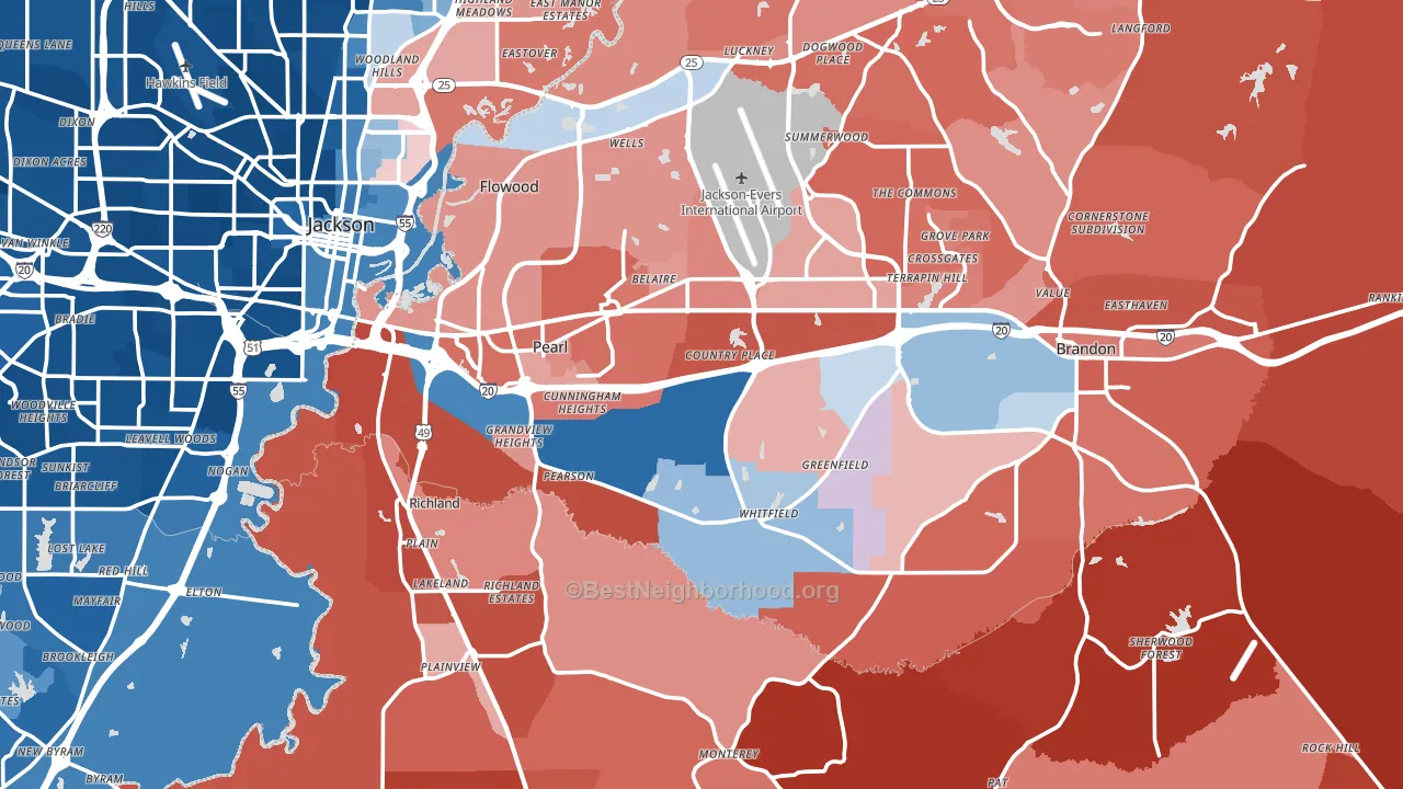 Pearl, MS block-group political-lean map