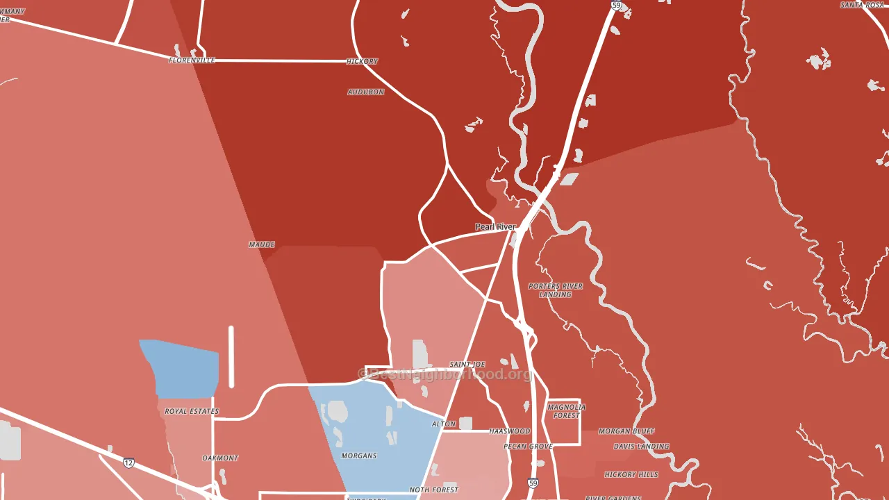 Pearl River, LA block-group political-lean map