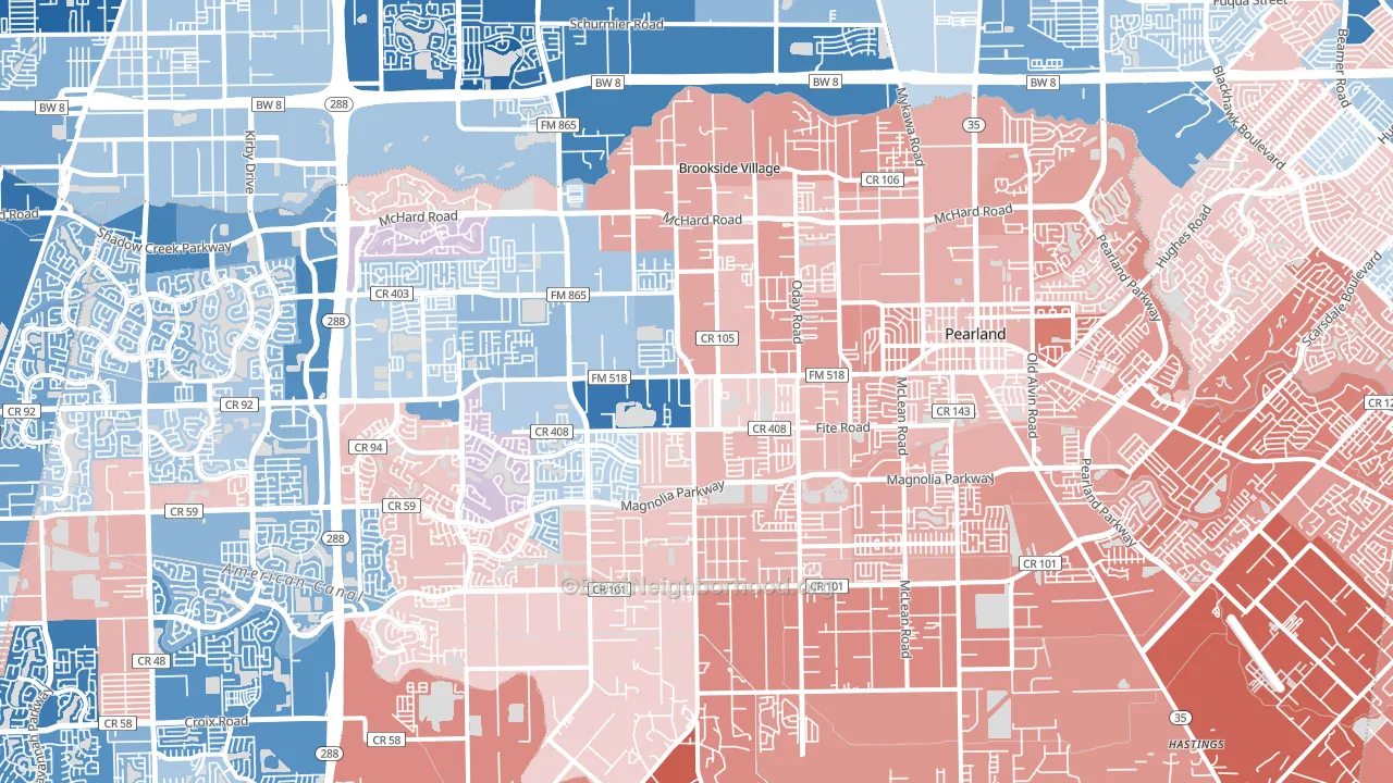 Pearland, TX block-group political-lean map