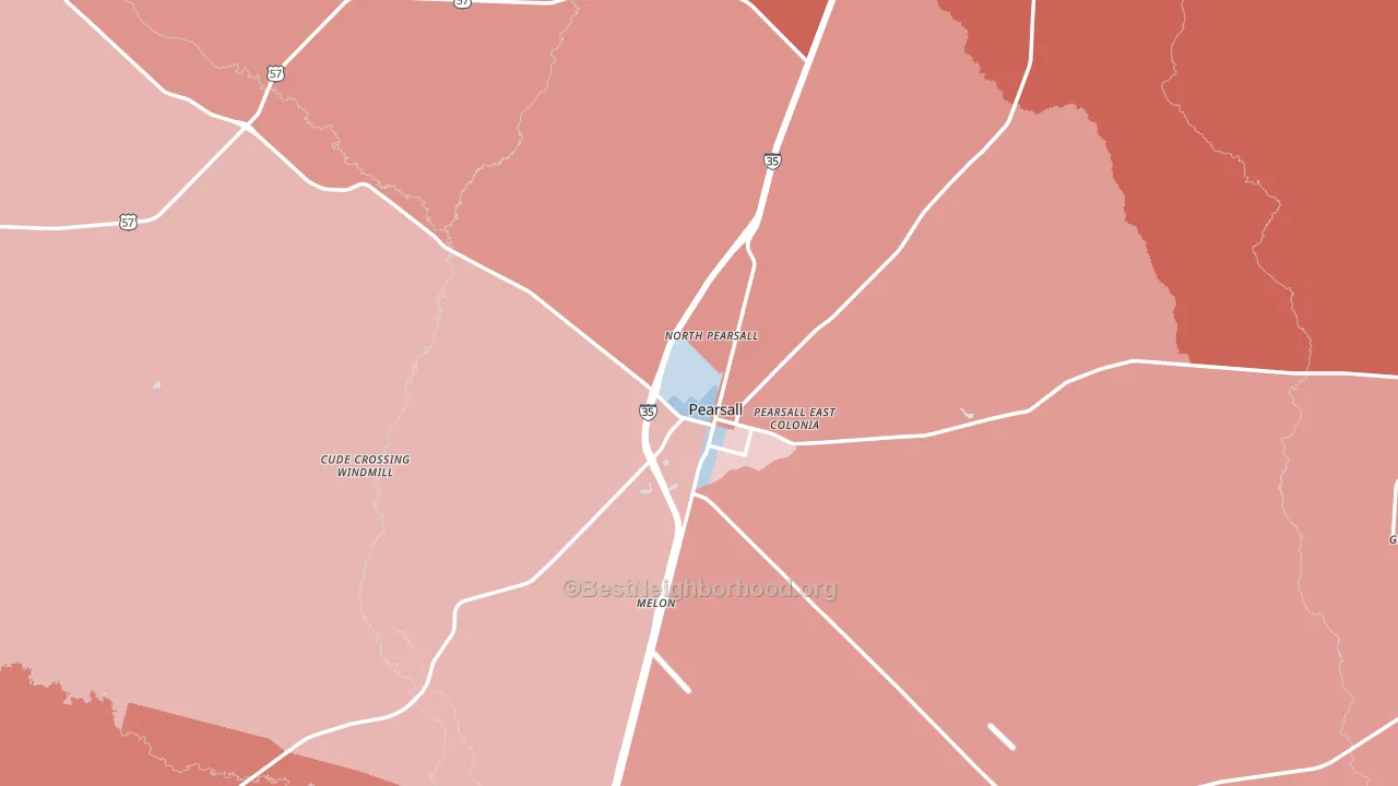 Pearsall, TX block-group political-lean map