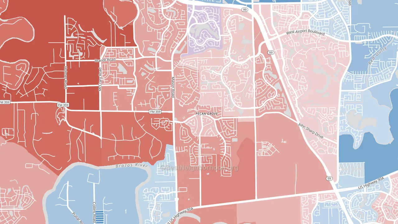 Pecan Grove, TX block-group political-lean map