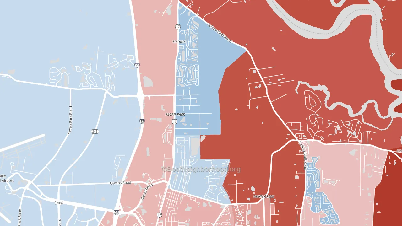 Pecan Park, Jacksonville, FL block-group political-lean map