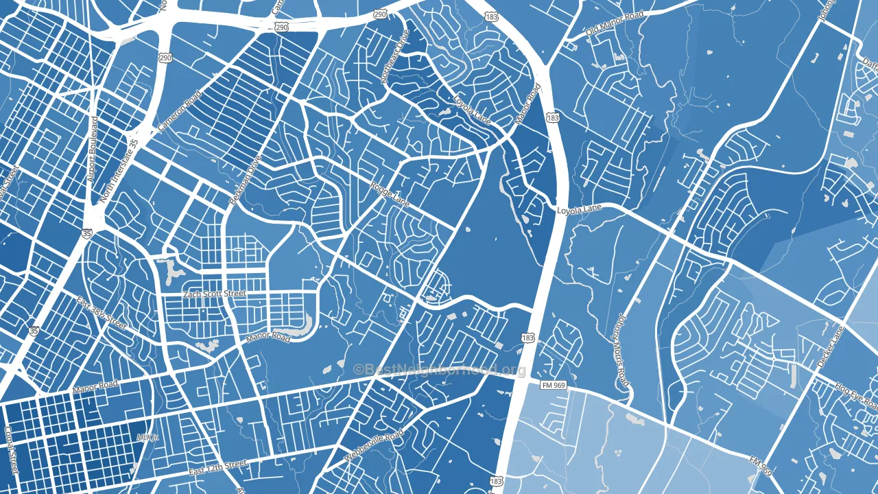 Pecan Springs Springdale, Austin, TX block-group political-lean map