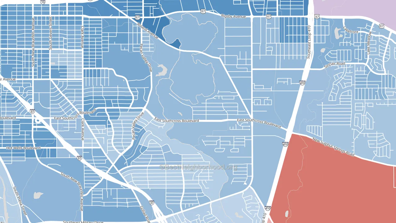 Pecan Valley, San Antonio, TX block-group political-lean map