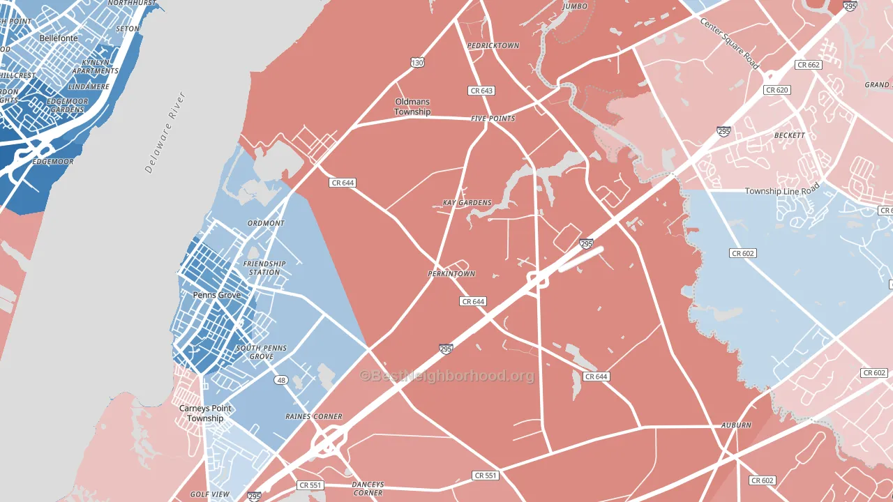 Pedricktown, NJ block-group political-lean map