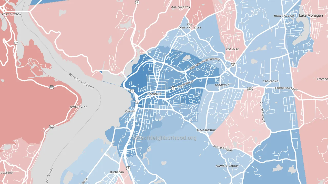 Peekskill, NY block-group political-lean map