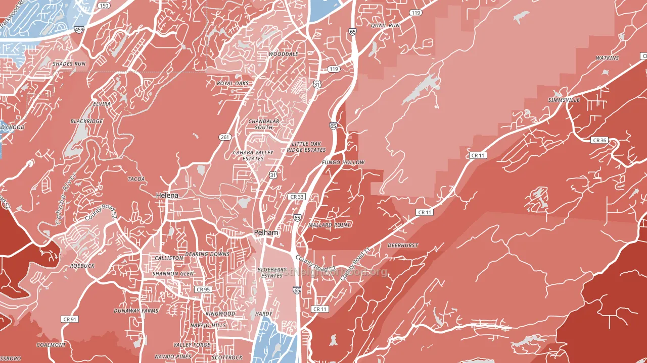 Pelham, AL block-group political-lean map
