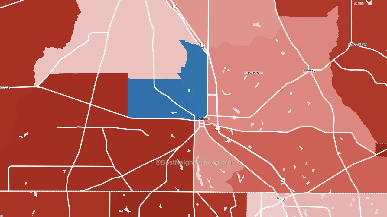 Pelham, GA block-group political-lean map
