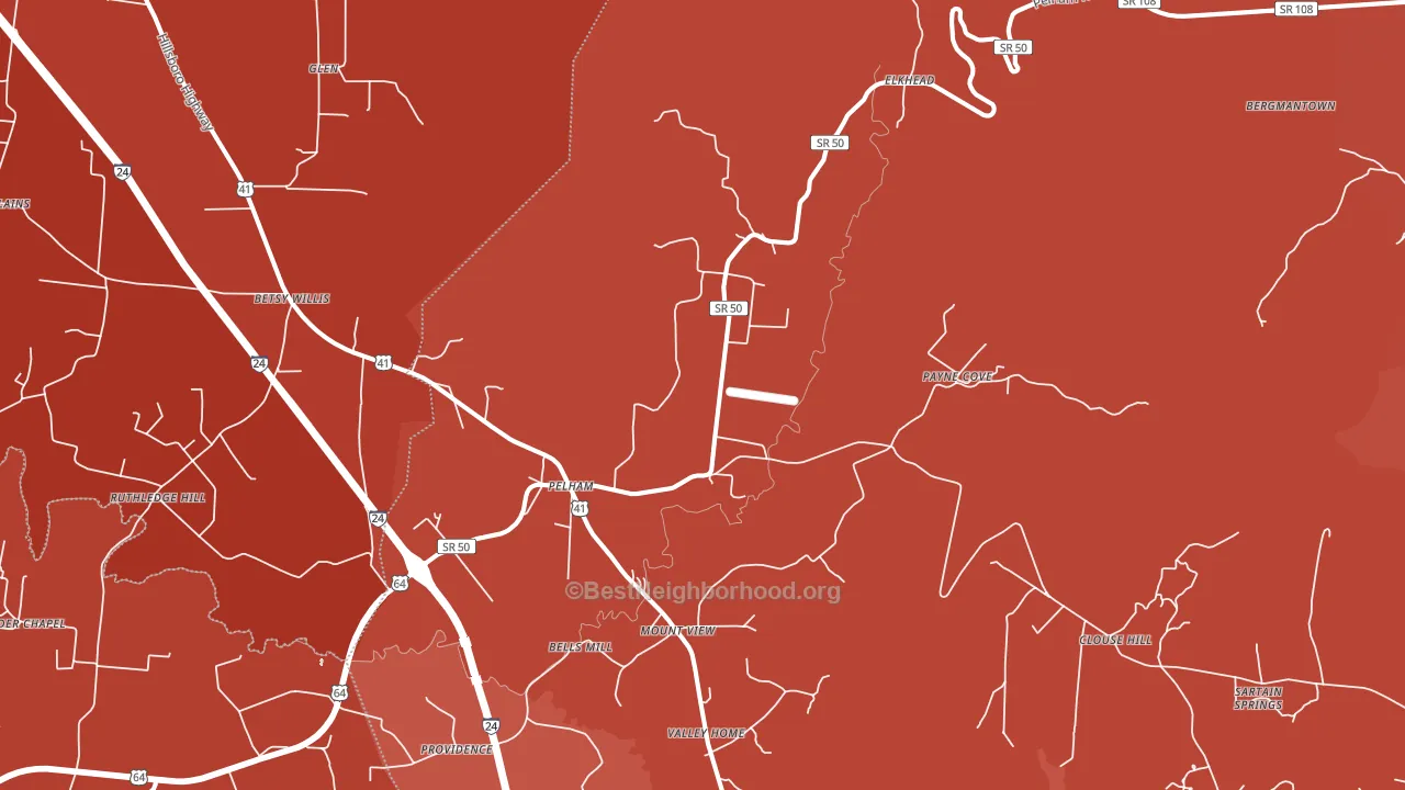 Pelham, TN block-group political-lean map