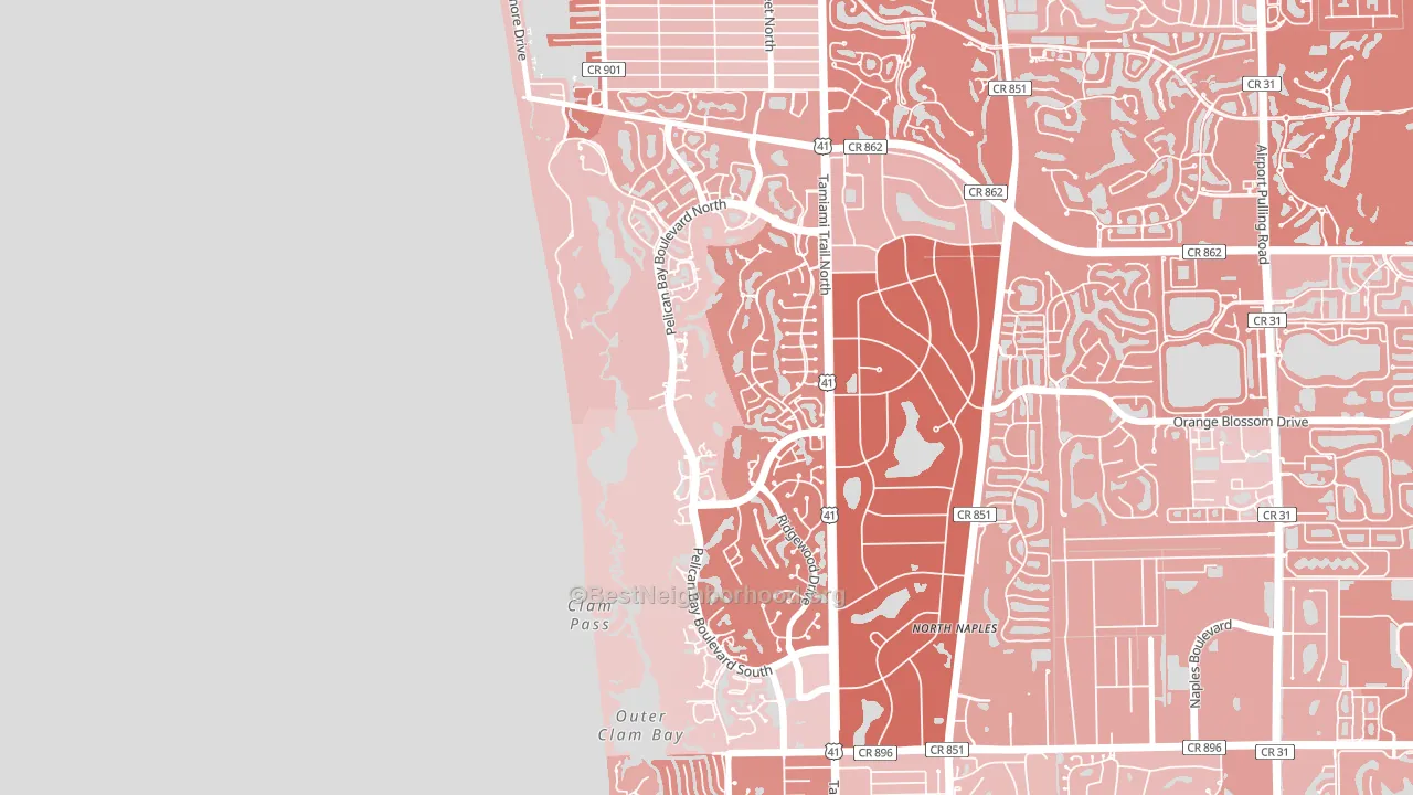 Pelican Bay, Naples, FL block-group political-lean map