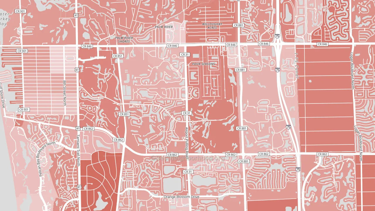 Pelican Marsh, Naples, FL block-group political-lean map