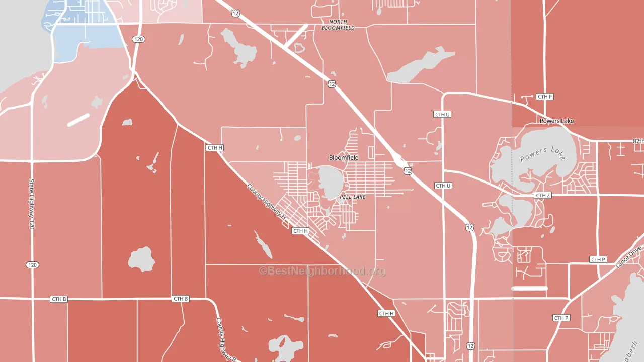 Pell Lake, WI block-group political-lean map