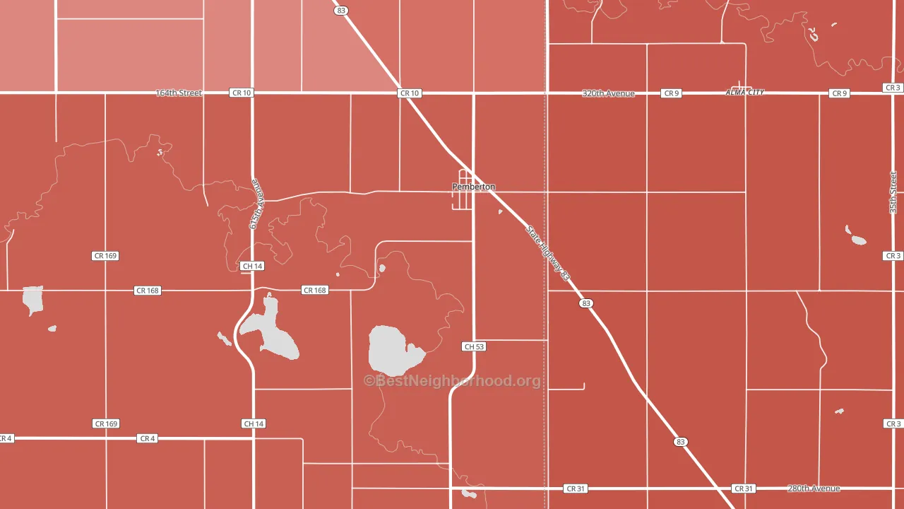 Pemberton, MN block-group political-lean map