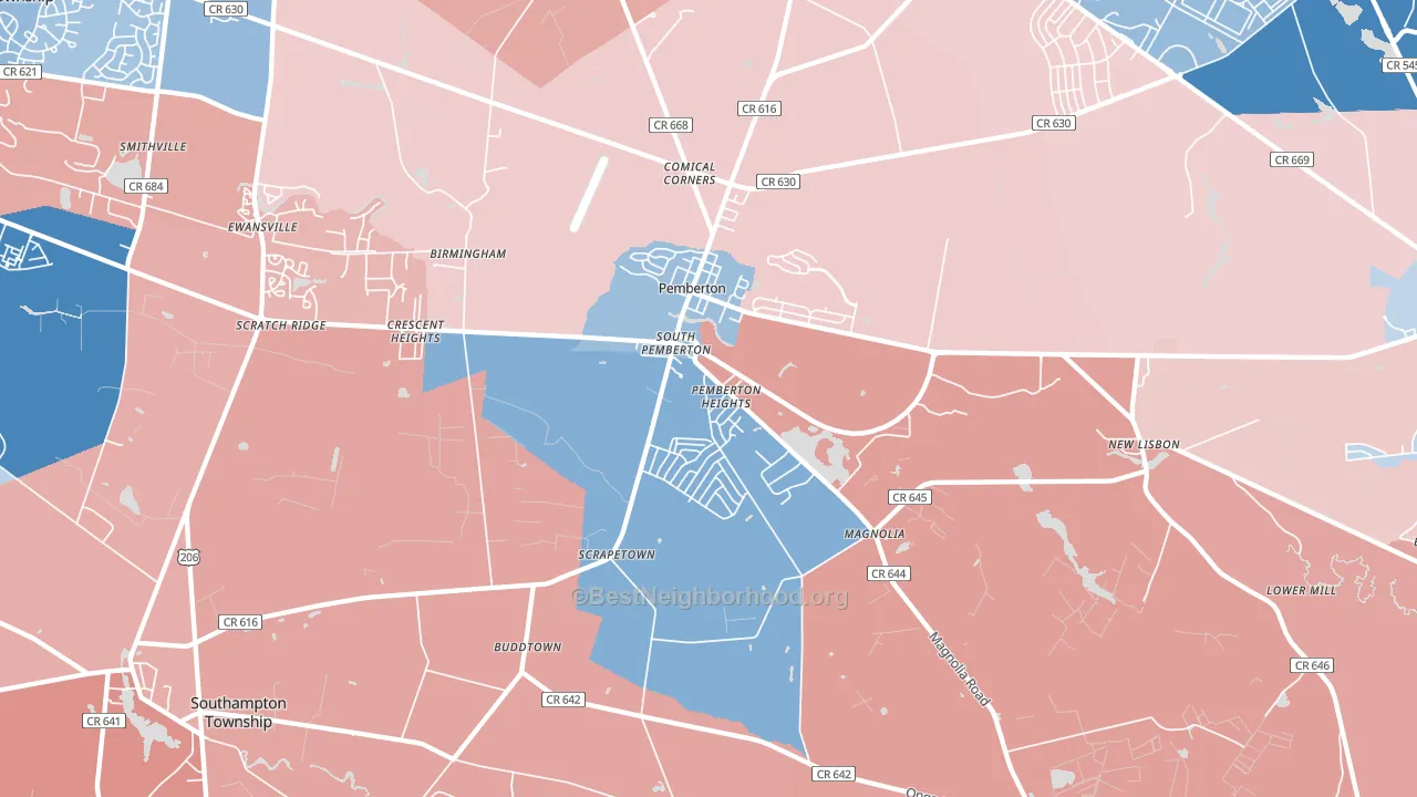 Pemberton, NJ block-group political-lean map