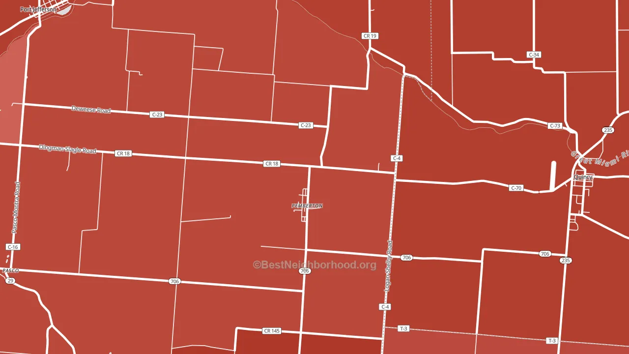 Pemberton, OH block-group political-lean map