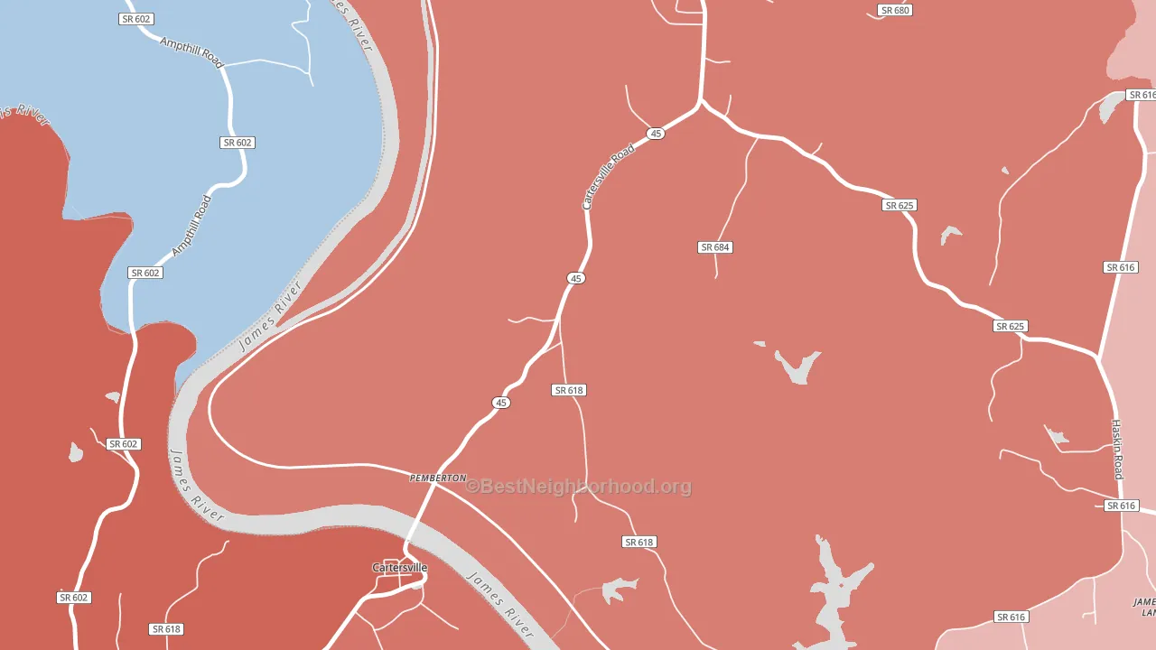 Pemberton, VA block-group political-lean map
