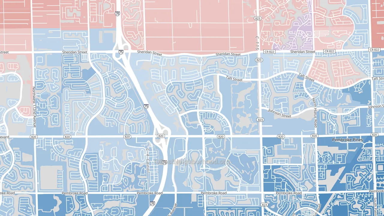 Pembroke Falls, Pembroke Pines, FL block-group political-lean map