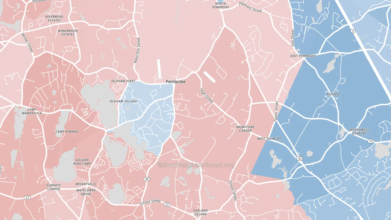 Pembroke, MA block-group political-lean map