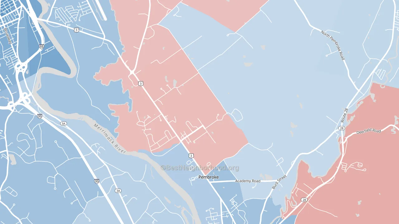 Pembroke, NH block-group political-lean map