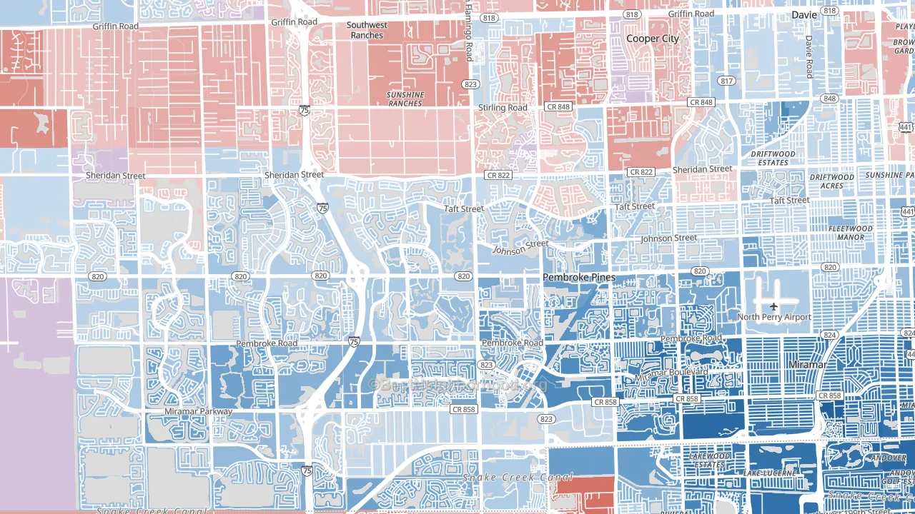 Pembroke Pines, FL block-group political-lean map