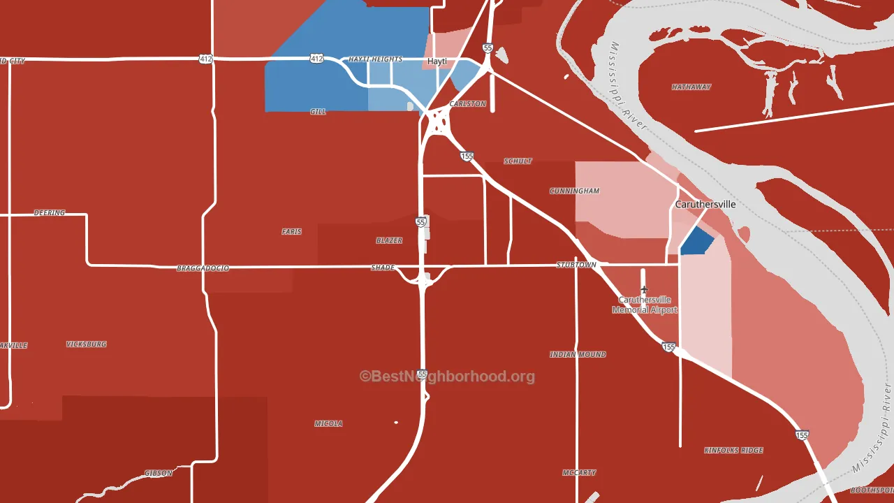 Pemiscot County, MO block-group political-lean map