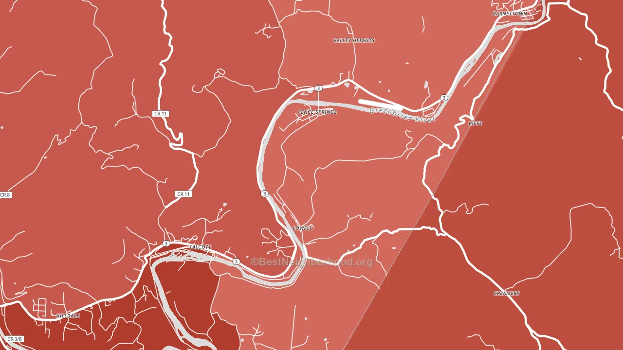 Pence Springs, WV block-group political-lean map