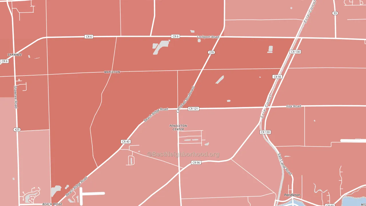 Pendleton Center, NY block-group political-lean map