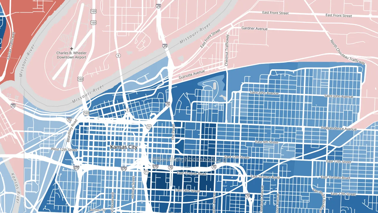 Pendleton Heights, Kansas City, MO block-group political-lean map