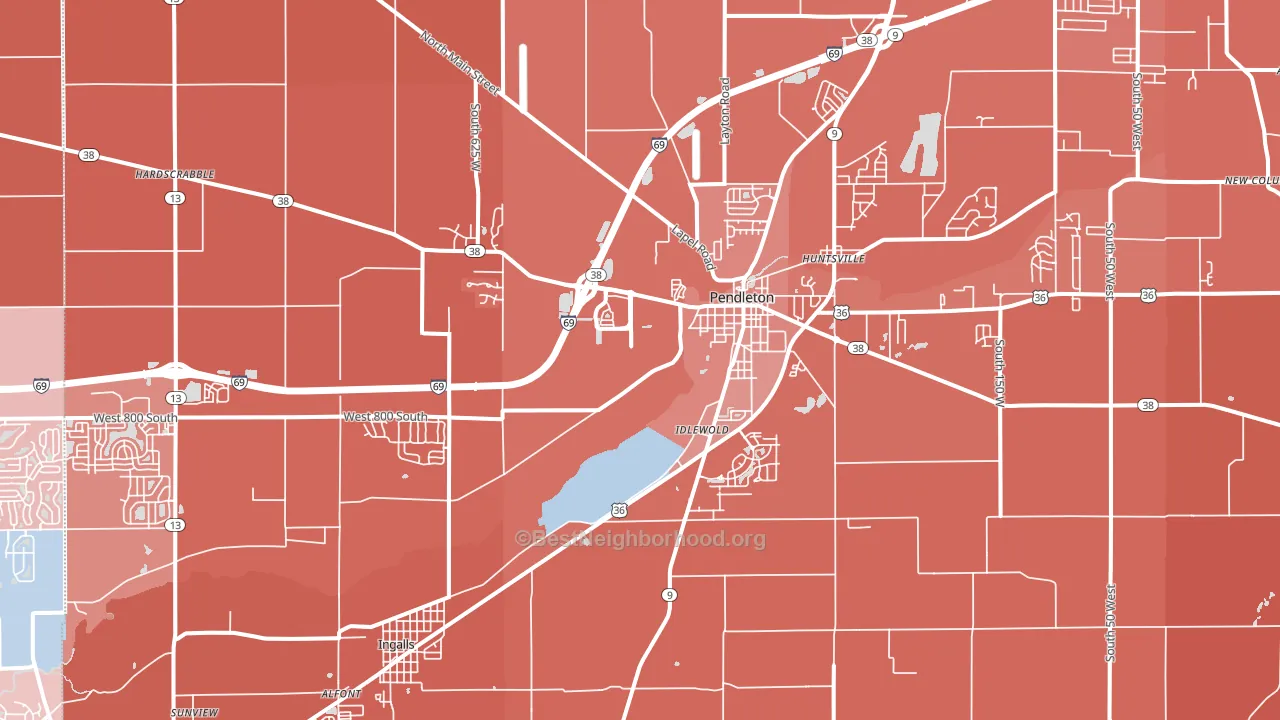 Pendleton, IN block-group political-lean map