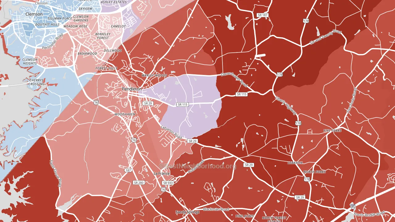 Pendleton, SC block-group political-lean map