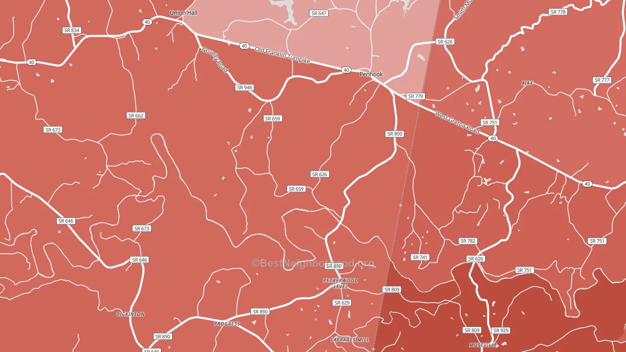 Penhook, VA block-group political-lean map