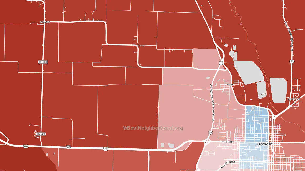 Peniel, TX block-group political-lean map