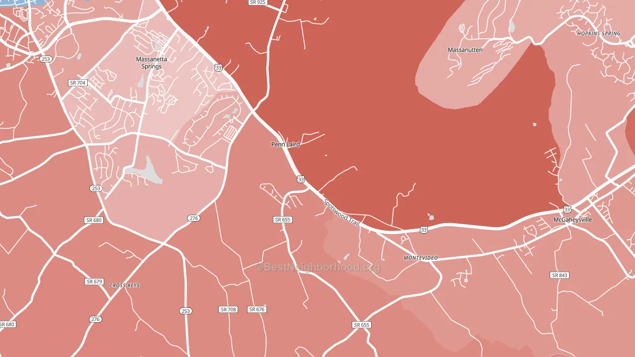 Penn Laird, VA block-group political-lean map