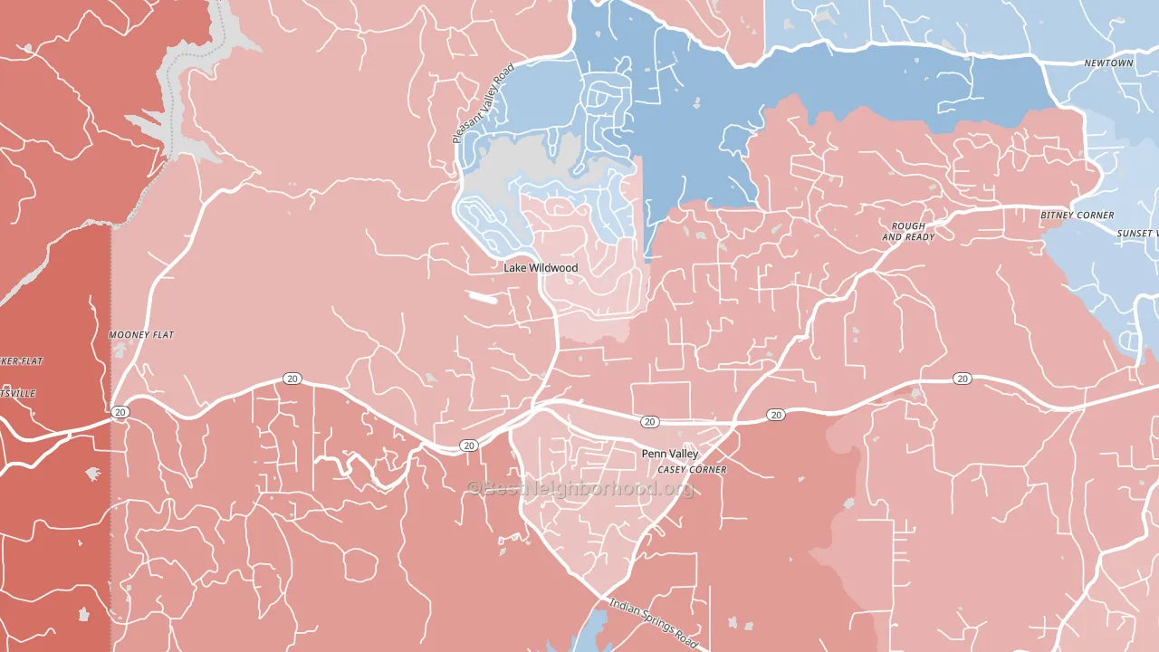 Penn Valley, CA block-group political-lean map