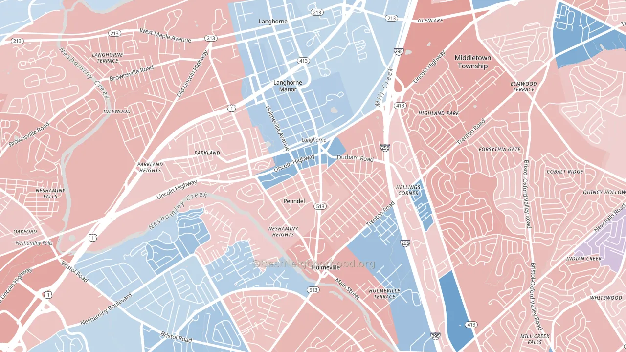 Penndel, PA block-group political-lean map