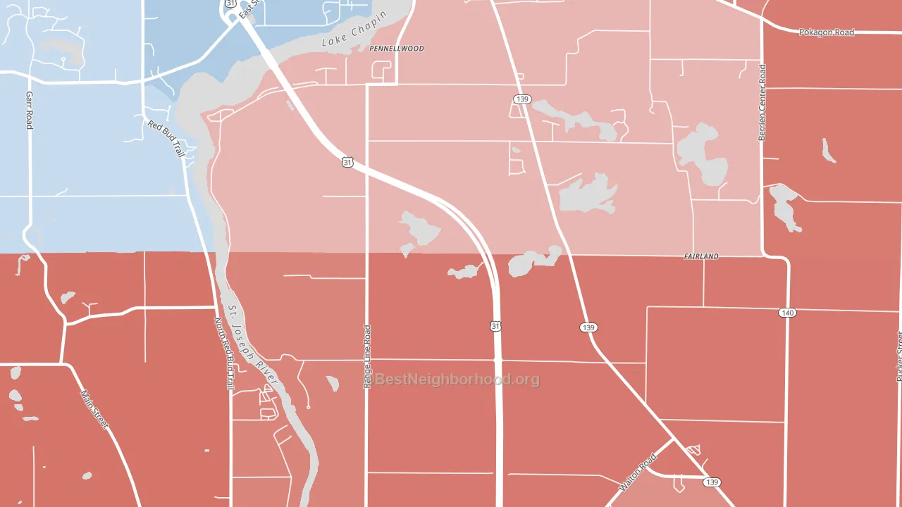 Pennellwood, MI block-group political-lean map