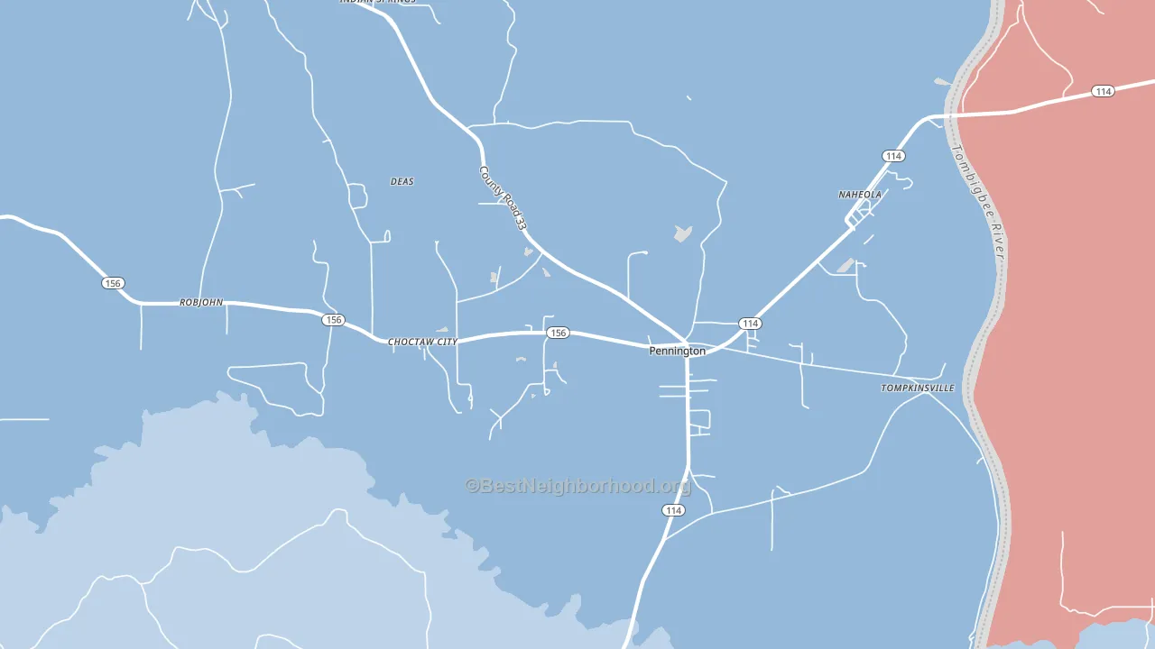 Pennington, AL block-group political-lean map