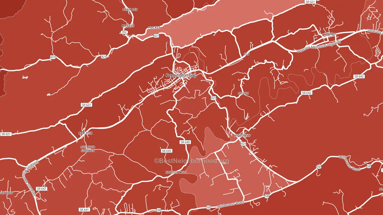Pennington Gap, VA block-group political-lean map