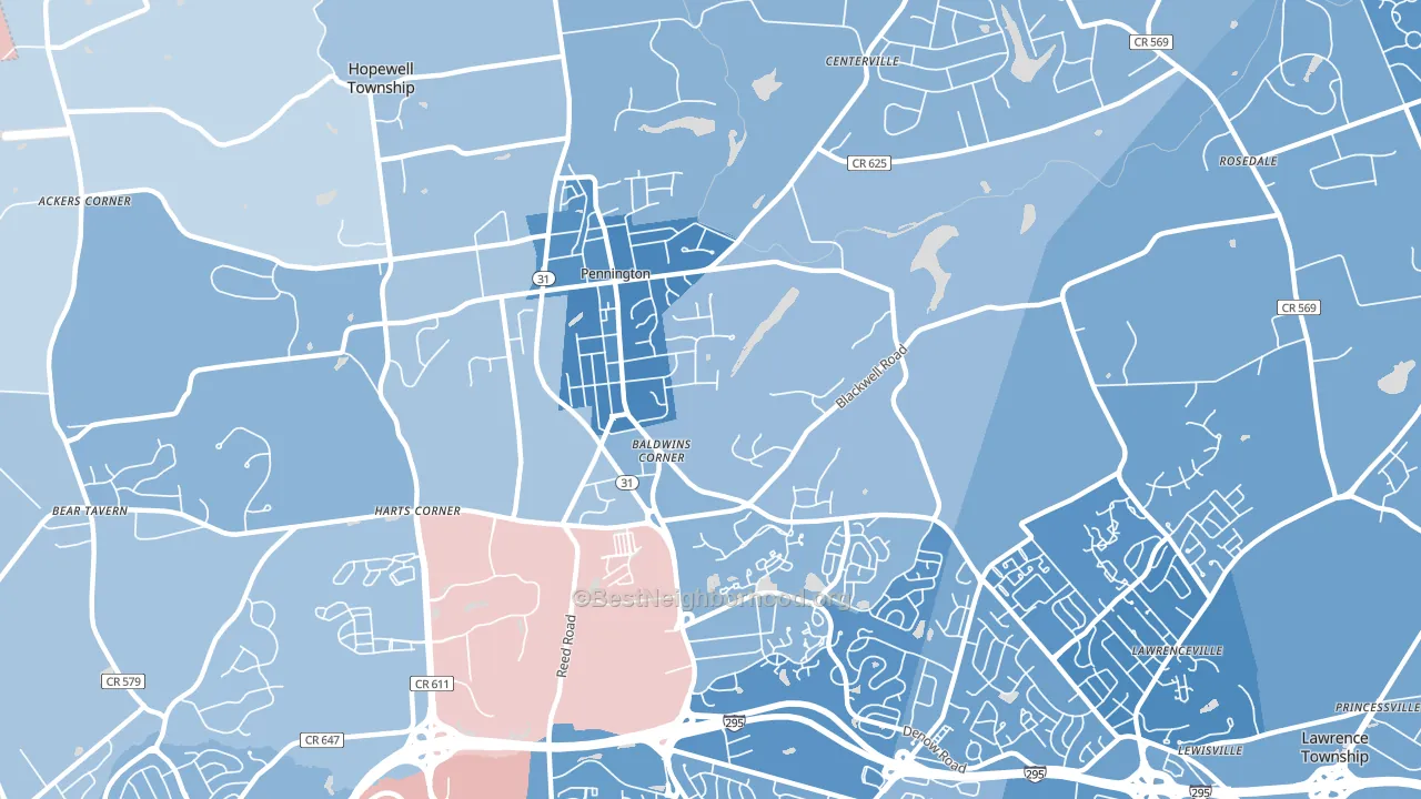 Pennington, NJ block-group political-lean map