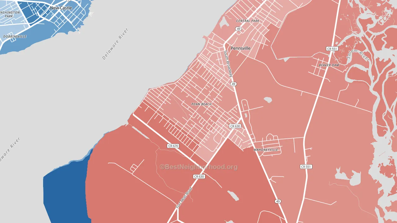 Penns Beach, Pennsville, NJ block-group political-lean map