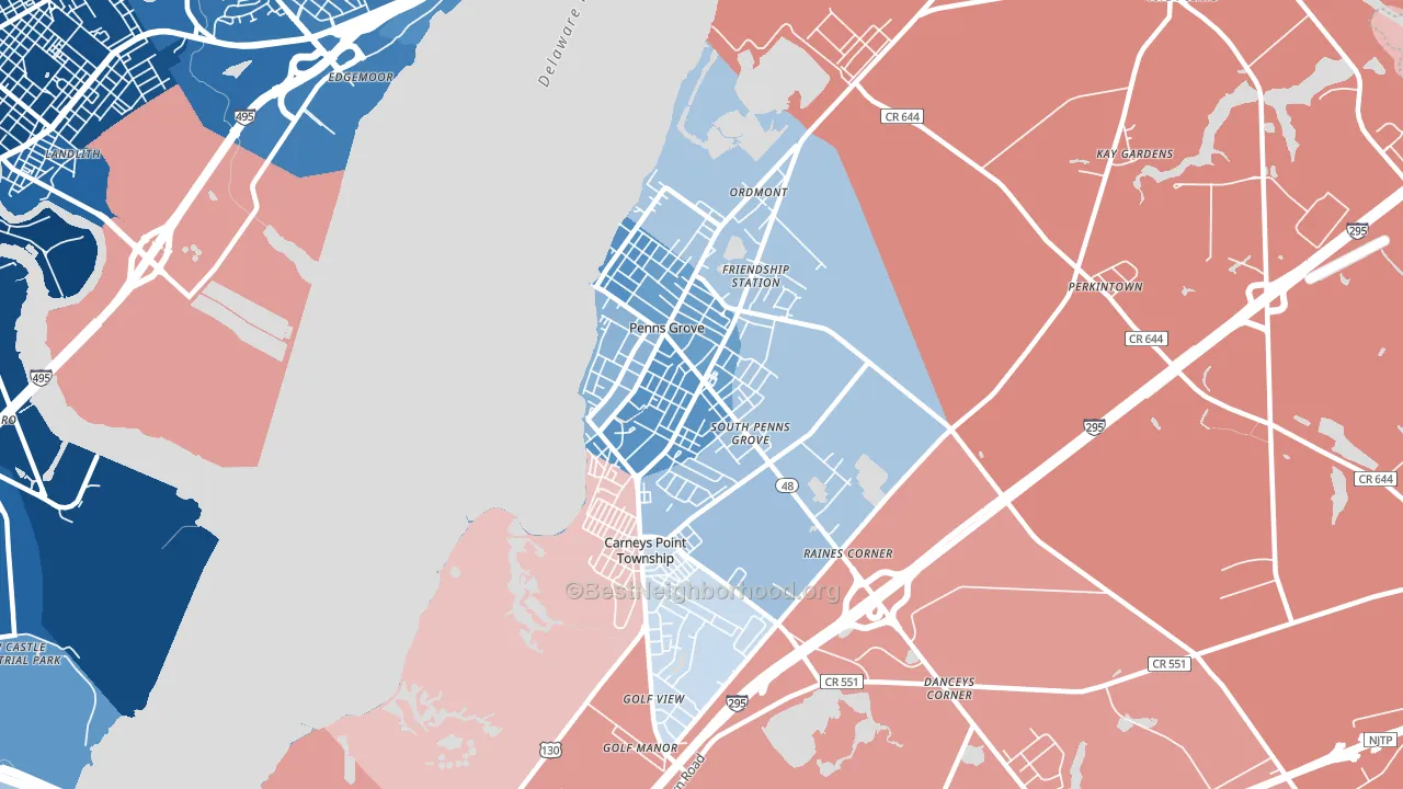 Penns Grove, NJ block-group political-lean map