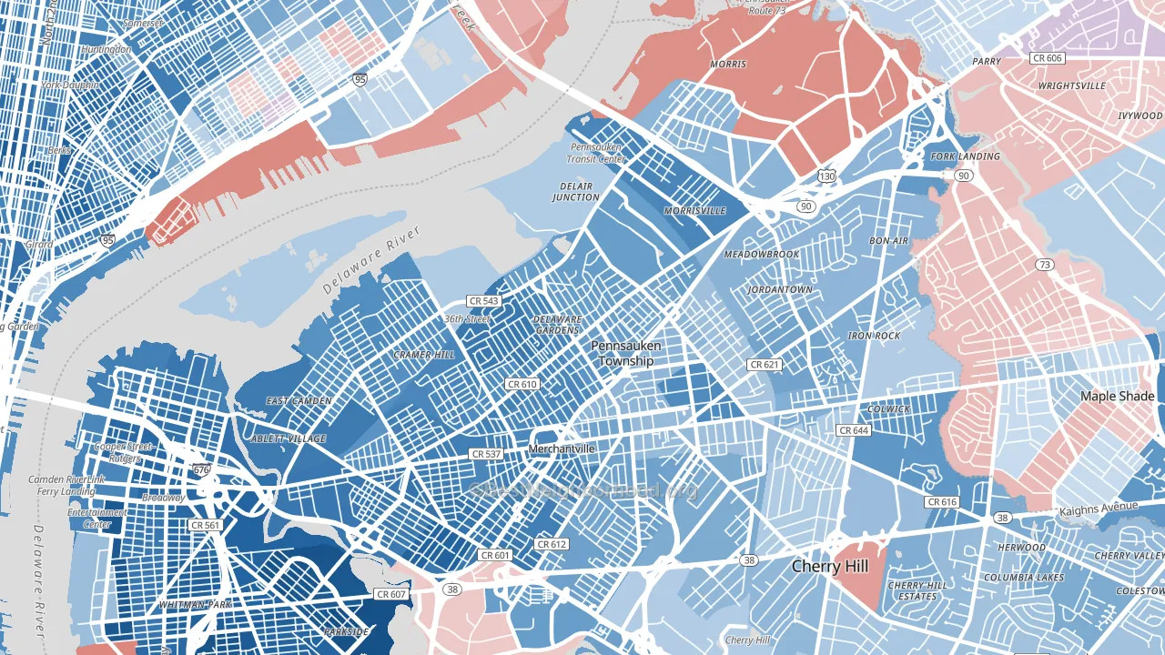 Pennsauken, NJ block-group political-lean map