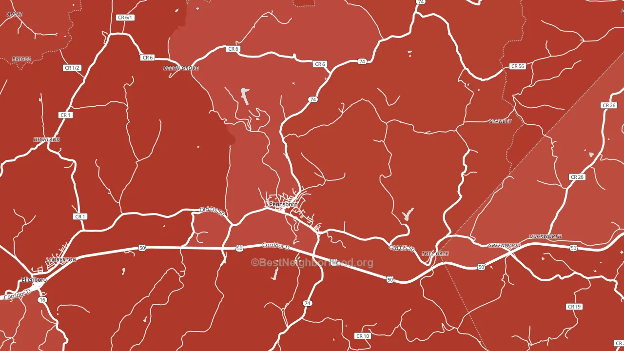 Pennsboro, WV block-group political-lean map