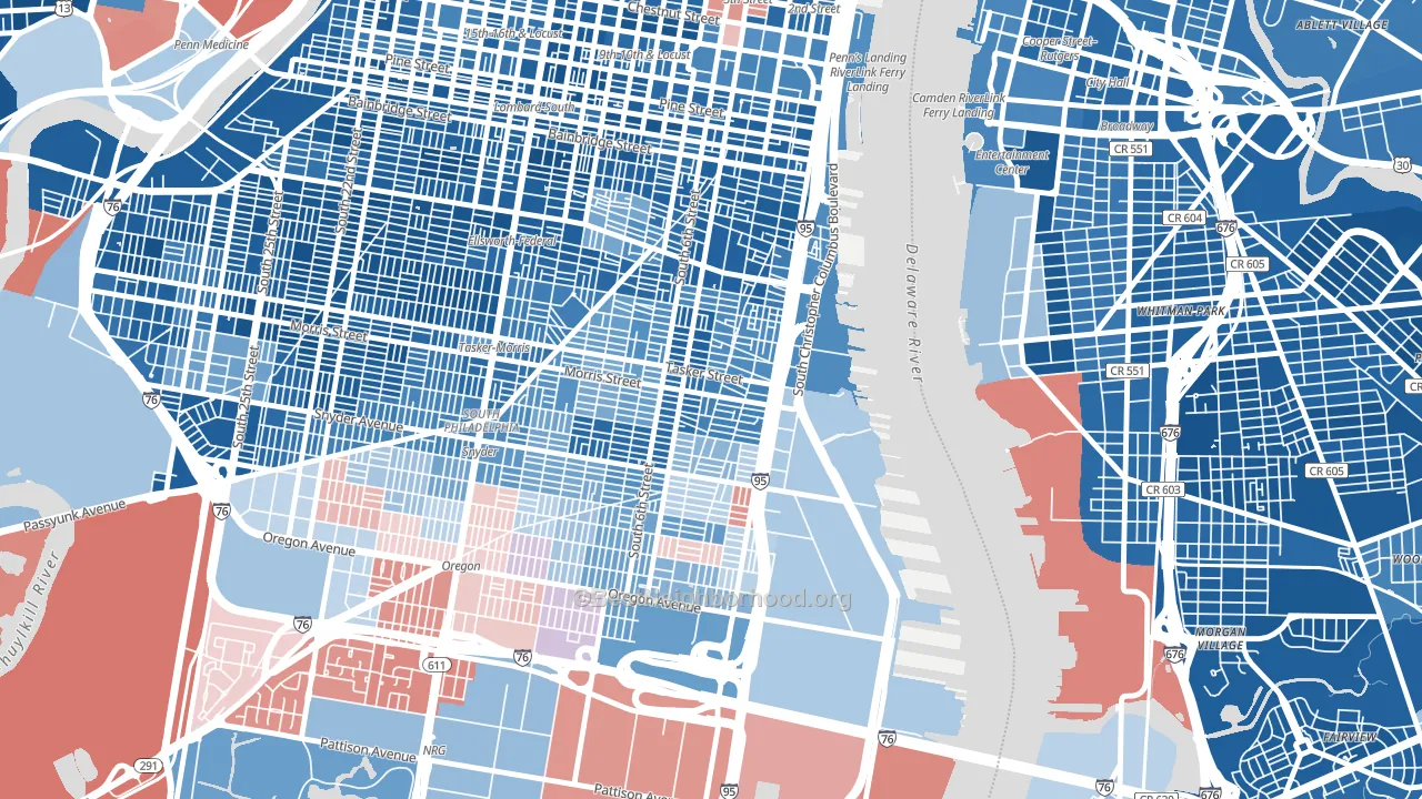 Pennsport-Whitman-Queen, Philadelphia, PA block-group political-lean map