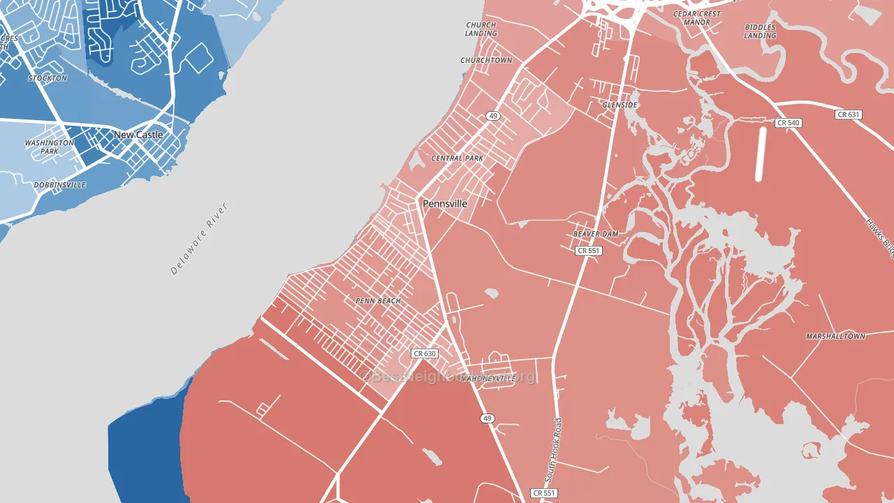 Pennsville, NJ block-group political-lean map