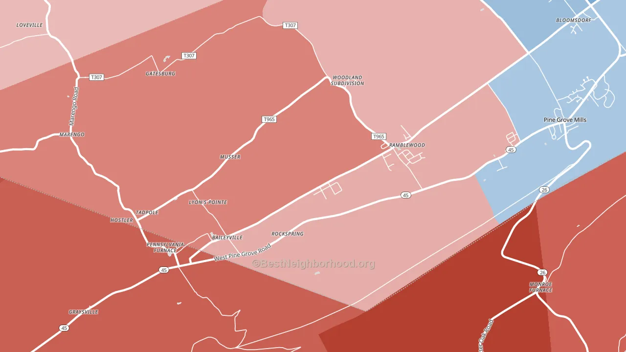 Pennsylvania Furnace, PA block-group political-lean map