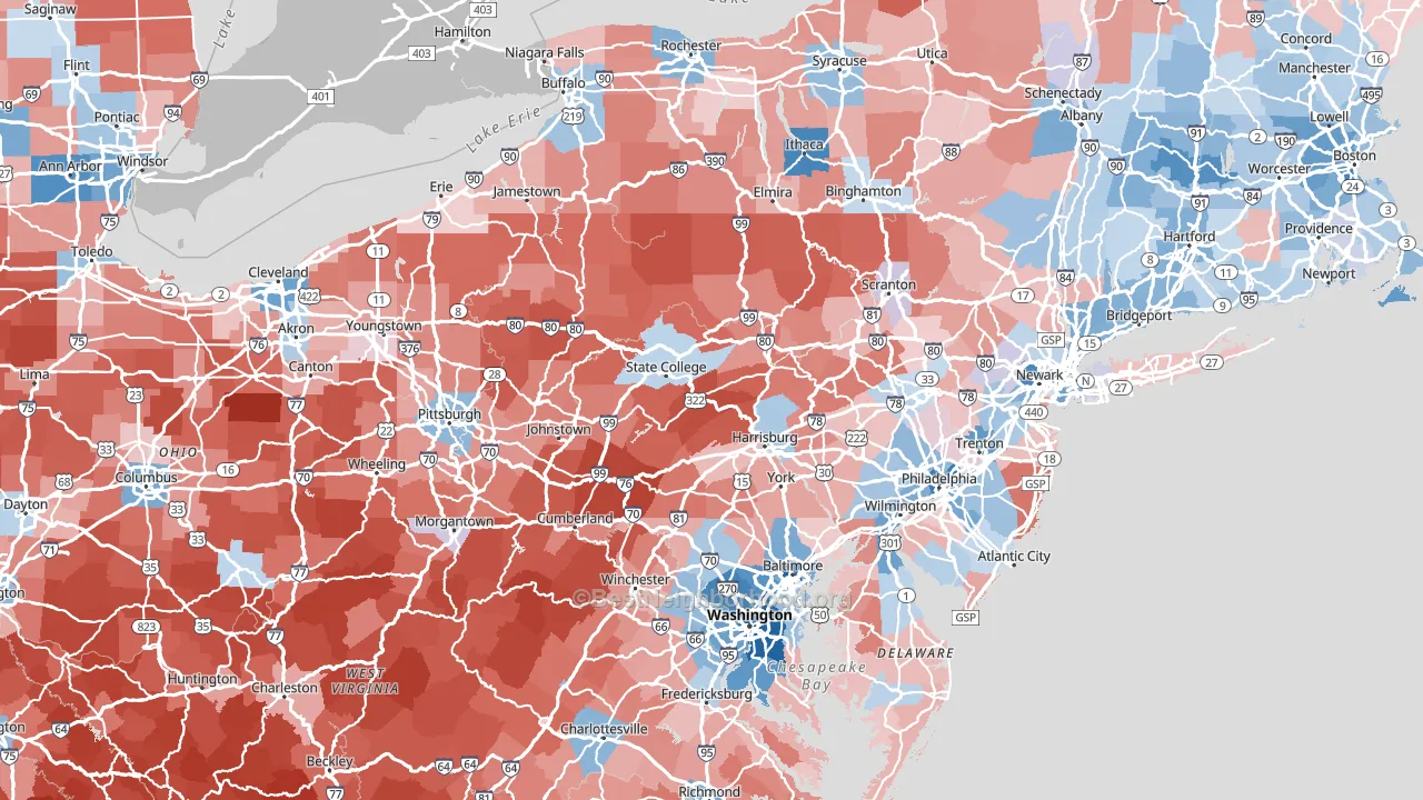 Pennsylvania block-group political-lean map